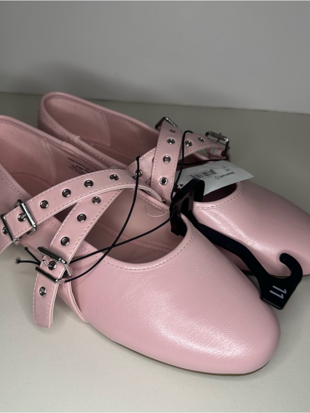 No Boundaries Womens 11 Pink Mary Jane Ballet Flats Cross-Band Buckle Strap NEW